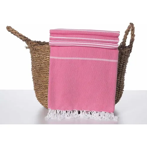 Lalay Pike Hand-Woven 170x220 cm Fringed Fuchsia White Striped