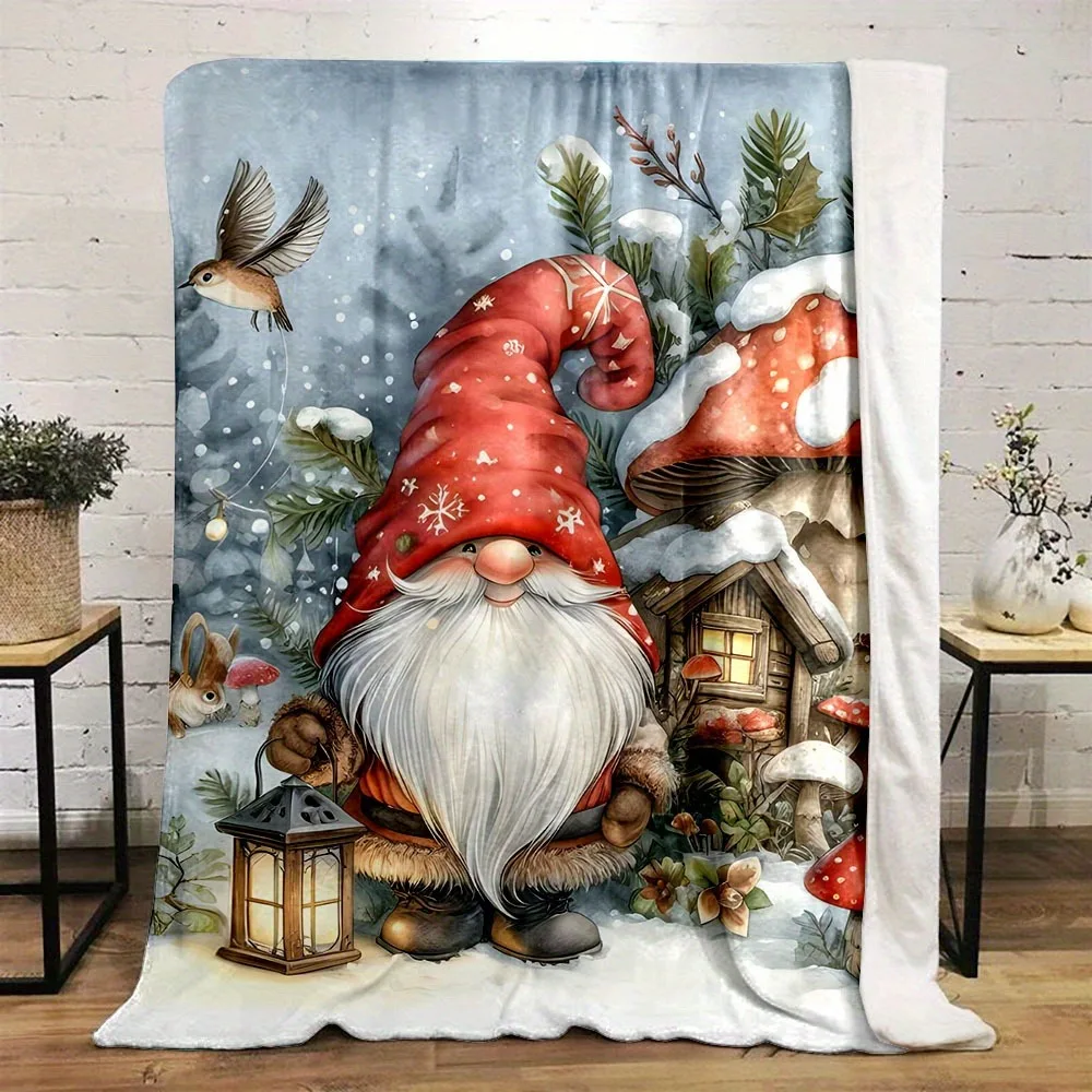 1pc Marry Christmas Blanket Mushroom House Dwarf Printed WaemFlannel Blanket for Home Living Room Decor New Year Christmas Gift