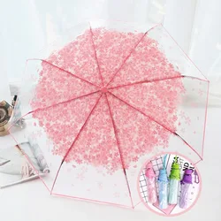 Umbrella 3 Fold Umbrella Rain Gear Fashion Cherry Blossom Transparent Umbrella Fresh Simple Protect Against Wind Clear Rain Gear