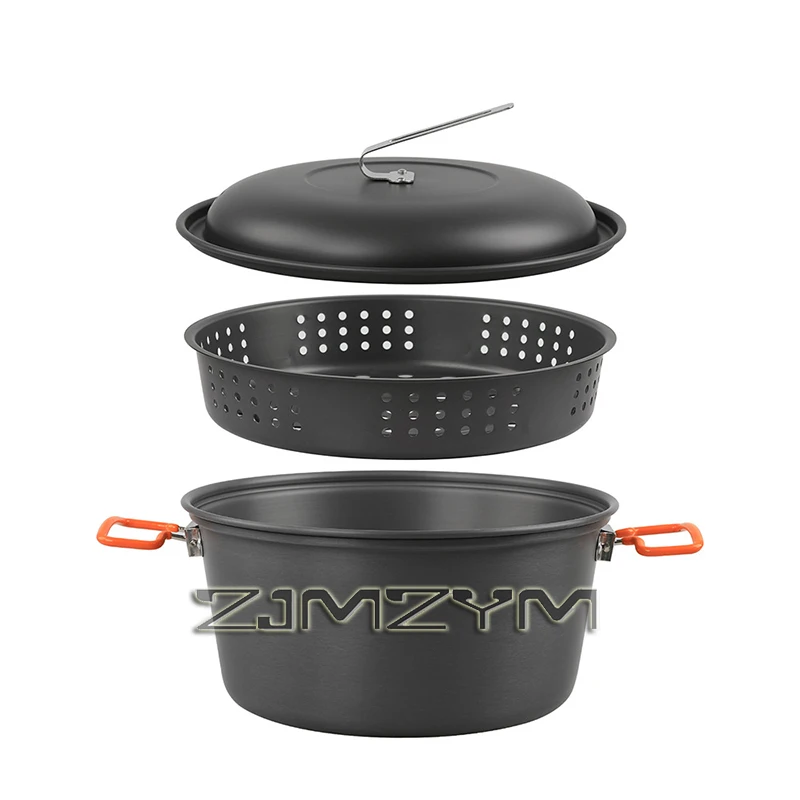 Outdoor Camping Cookware Boiling Pot  Double Ear Folding Pot 5L Steamer Portable Alumina Pot Cookware For Picnic BBQ