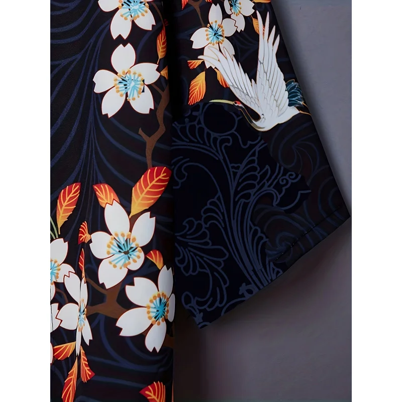 Kimono Japanese retro crane print feather coat Harajuku style improved Hanfu seven-sleeved short coat shawl thin top European et