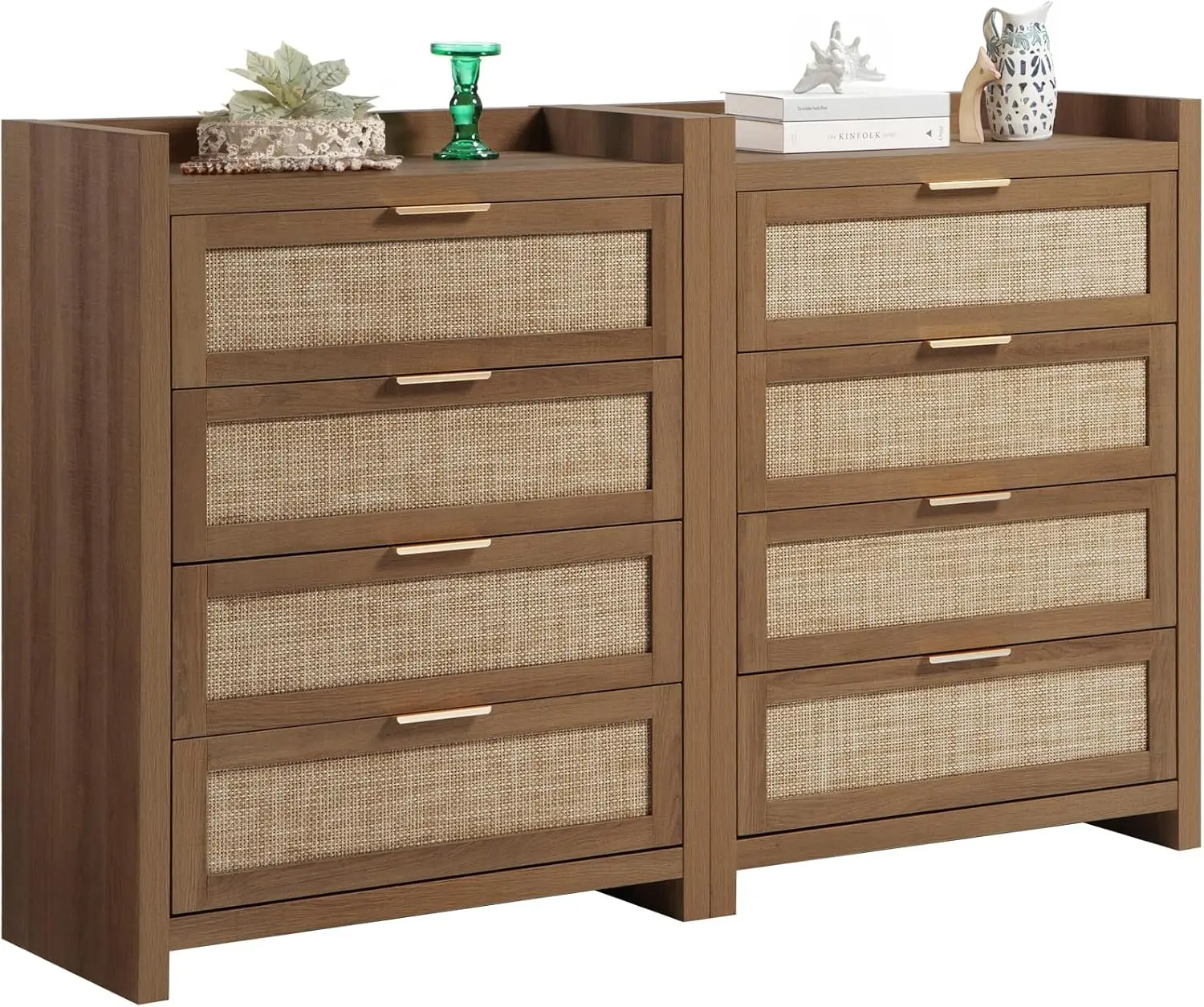 Sicotas Dresser For Bedroom Chest Of Drawers Tall Dresser With 4 Rattan Drawers Wood Dresser For Closet Boho Clothes Storage