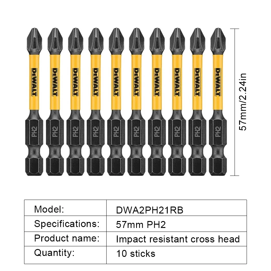 DEWALT  PH2 57mm 2/5/10PCS FLEXTORQ SERIES HIGH STRENGTH IMPACT RESISTANT CROSSBIT DRIVER BIT DWA2PH21RB