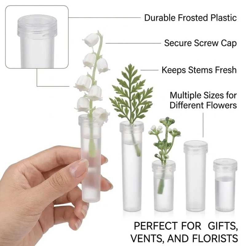 10 Pack Cut Flower Water Tubes with Caps Transparent Plastic Single Stem Hydration Vials for Flowers Bouquet Delivery Leak Proof view 4