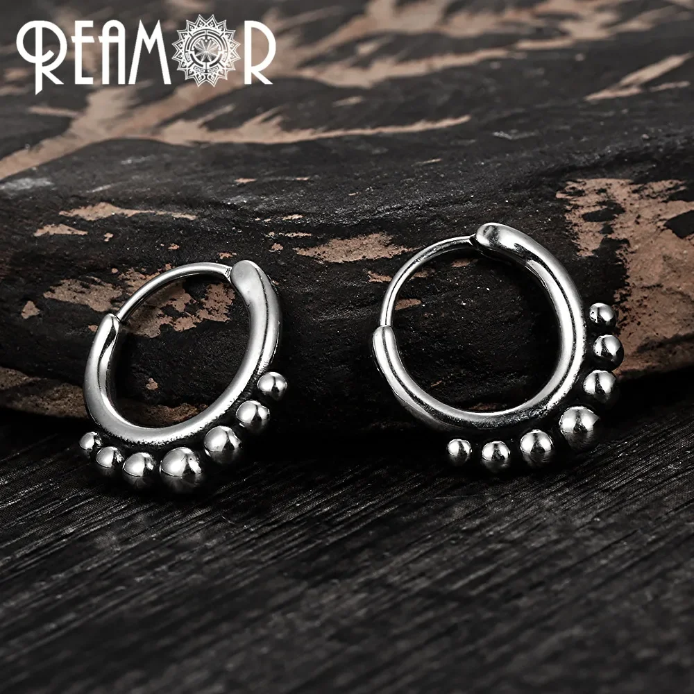 REAMOR الشرير فضي اللون هوب أقراط للنساء الرجال الفولاذ المقاوم للصدأ حشرجة جرس دائرة أقراط 2021 مجوهرات عصرية 1 زوج #5