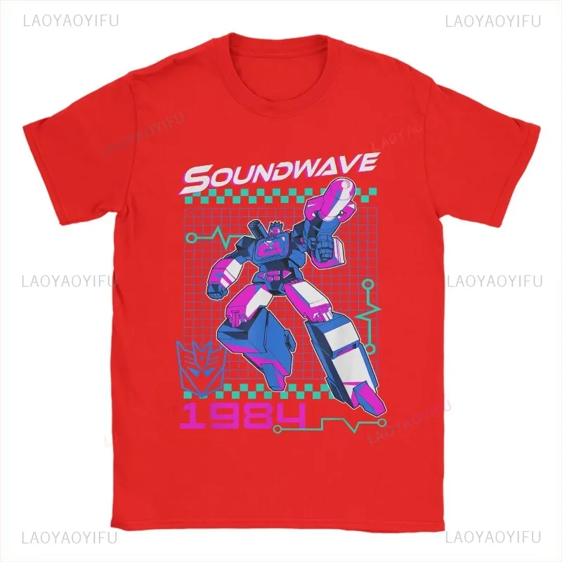 تي شيرت رجالي عتيق من Fun Transformers Soundwave 1984 100% قطن بأكمام قصيرة فريد من نوعه يسمح بالتهوية وبسيط برقبة مستديرة