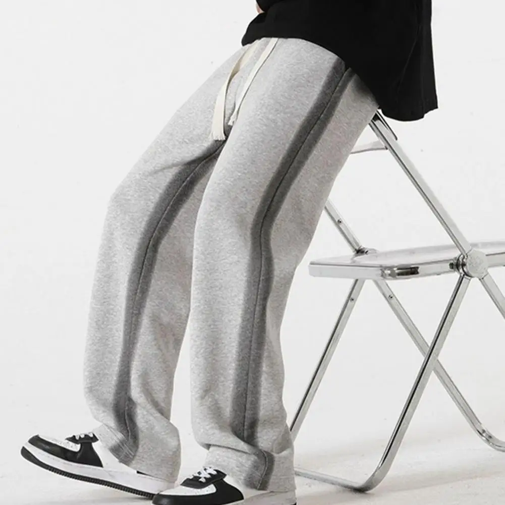 

Straight Cut Sweatpants Gradient Color Men's Sport Pants with Side Stripe Elastic Waist Drawstring Wide Leg Design for Gym