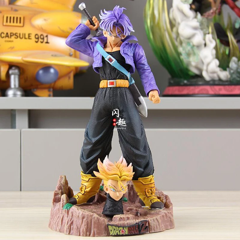 23cm Dragon Ball Z Action Figure Anime DBZ MRC Trunks with Two Heads Figuras Super Saiyan GK Statue Peripheral Model Kids Gift