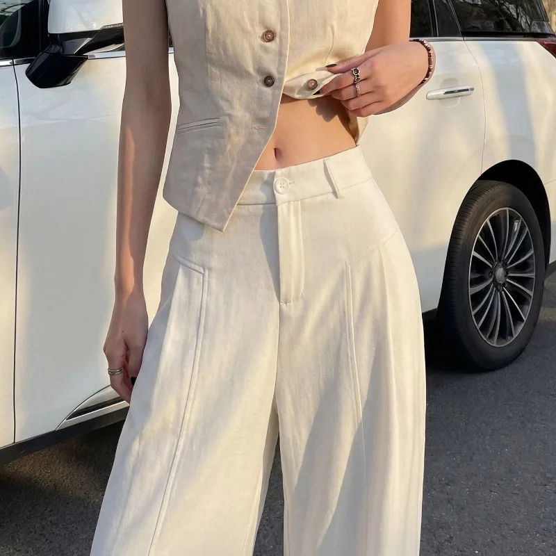 

Hemp Wide-leg Pants Women's 2026 Summer Thin High-waisted Straight Sub-cotton and Linen Casual Suit Pants