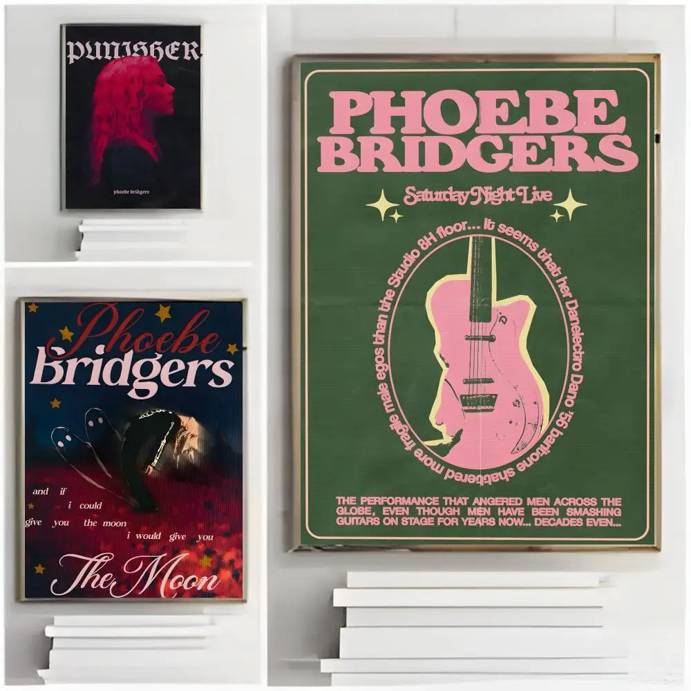 ملصق موسيقى Singer P-Phoebe B-Bridgers عالي الدقة مقاوم للماء ملصق فني: ديكور جداري جمالي شريط منزلي والمزيد