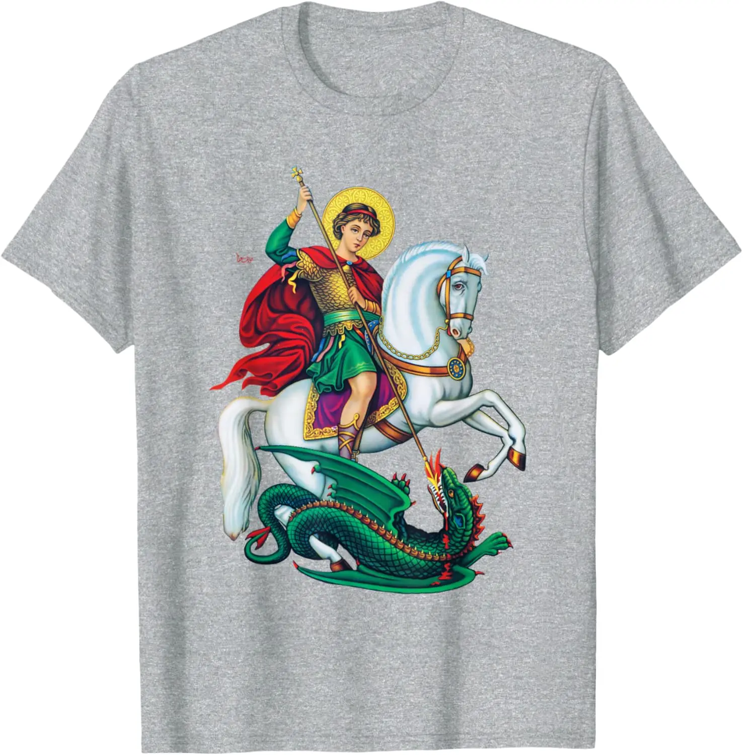 St. George and The Dragon England Catholic Saints Pray T-Shirt 100% Cotton O-Neck Short Sleeve Summer Casual Mens T-shirt
