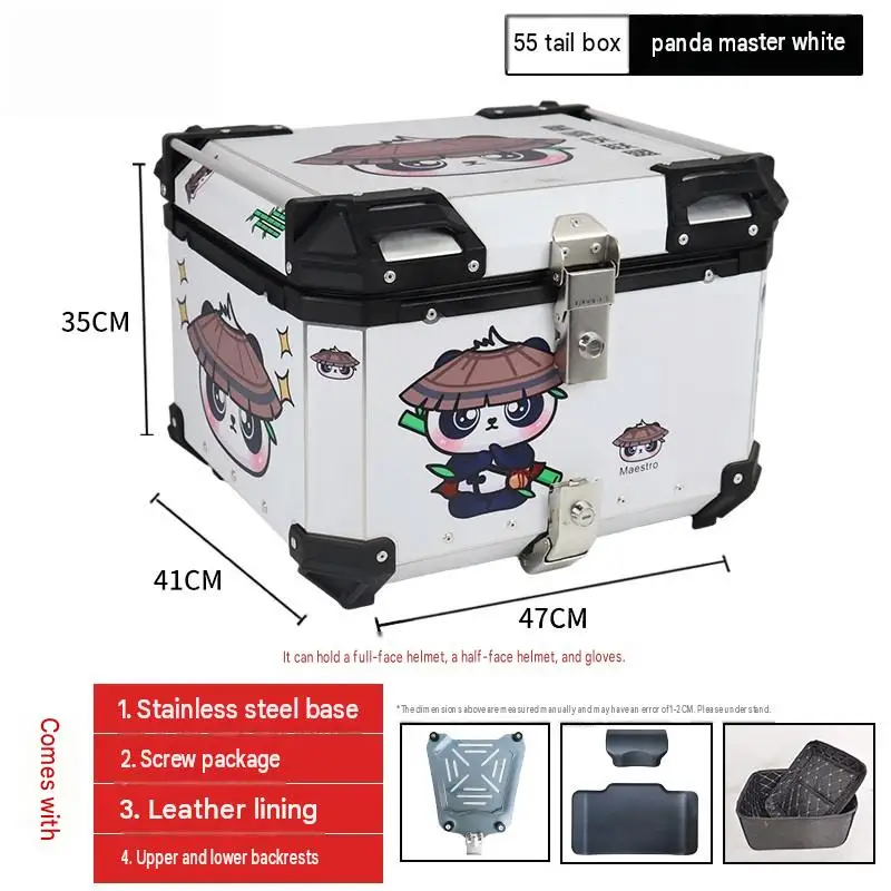 Universal 55L Motorcycle Aluminum Tail Box Waterproof Luggage Trunk With Liner Base Backrest For UHR150 Scooter Mod Accessories