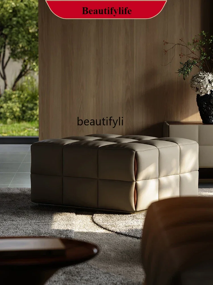 

D132 Italian Leather Sofa Footstool Luxury Villa Living Room with Modern Minimalist Sofa Module Footstool