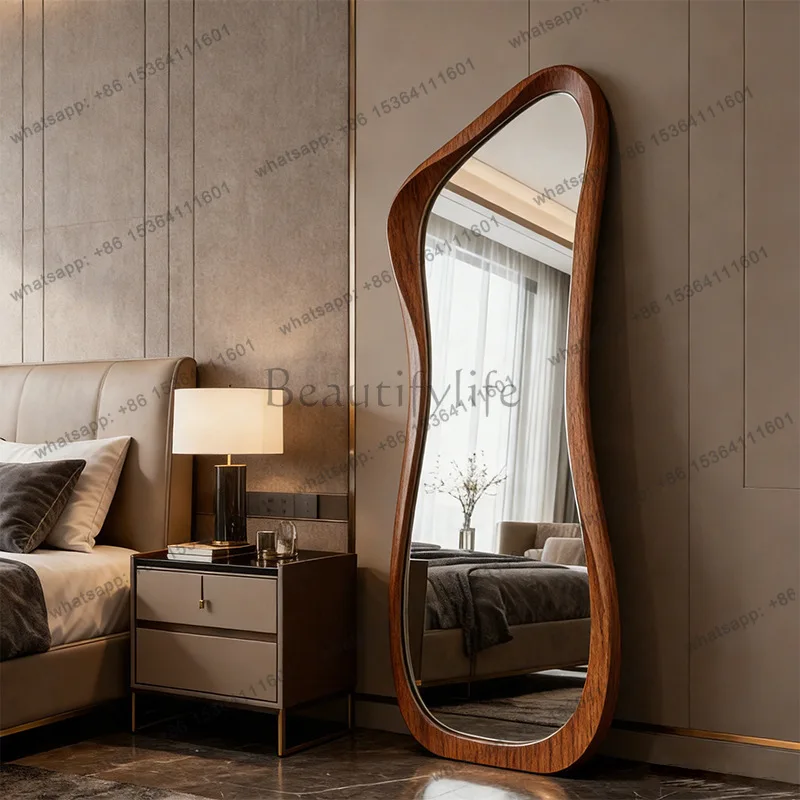 Wabi-sabi full-length mirror irregular wooden art special-shaped living room full-body mirror