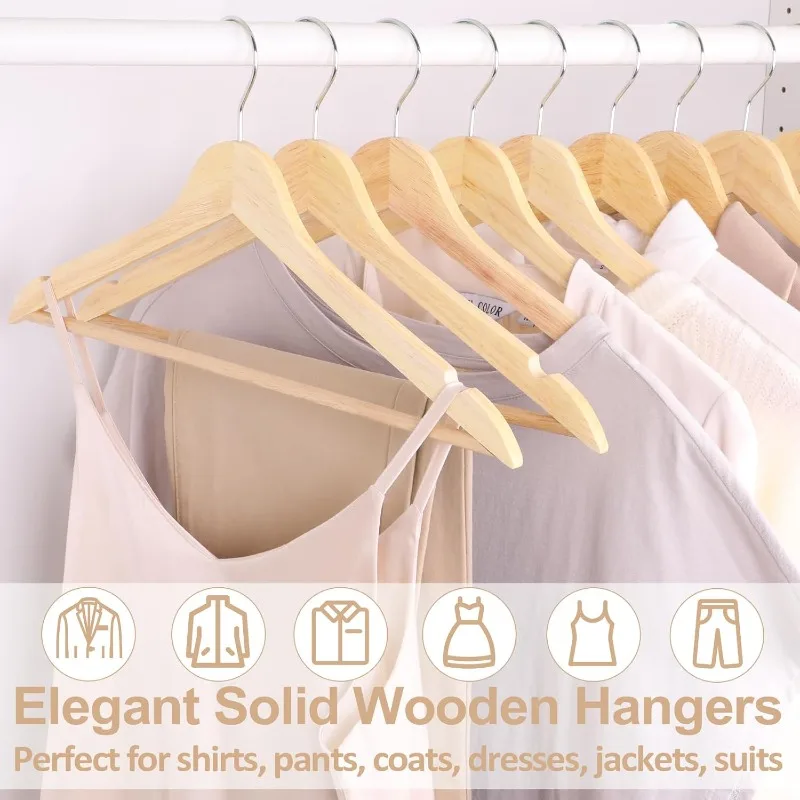 Wooden Hangers 30 Pack, Solid Wood Hangers with 360 Swivel Chrome Hook, Smooth Finish & Precisely Cut Notches