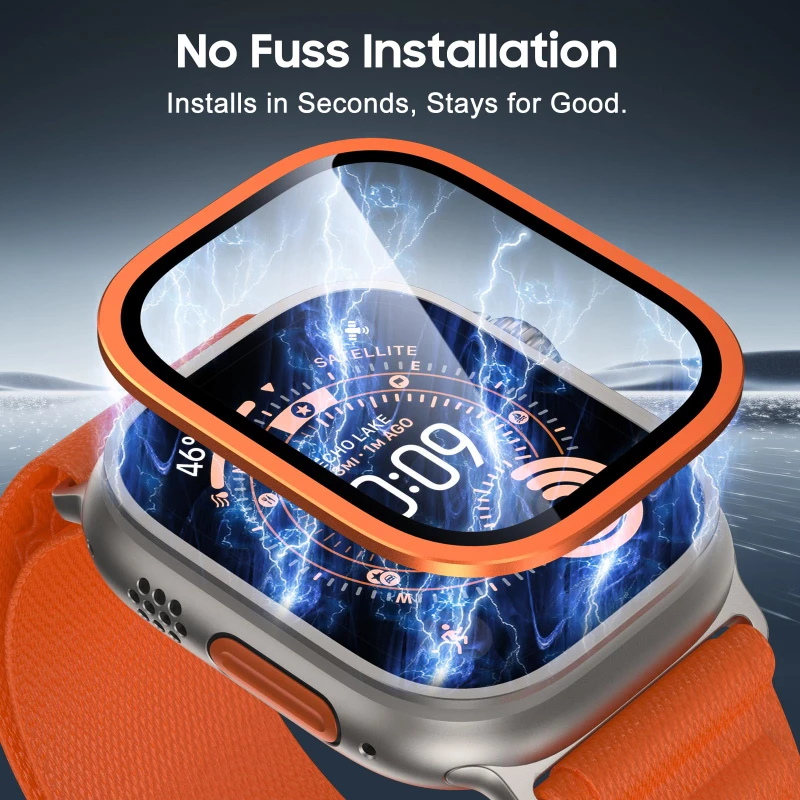 2 Stück gehärtetes Glas für Apple Watch Ultra 4 49 mm, Titan-Metallrahmen, kratzfeste Folie, Displayschutz für iWatch Series Ultra 3 2. – Detail 4