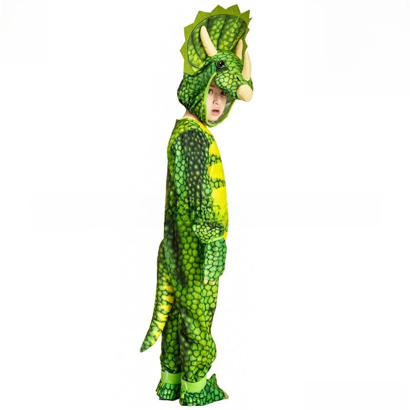 زي تنكري للأطفال على شكل تنين أخضر مثلث لحفلات الهالوين، ملابس للعروض المسرحية والمهرجانات للأطفال