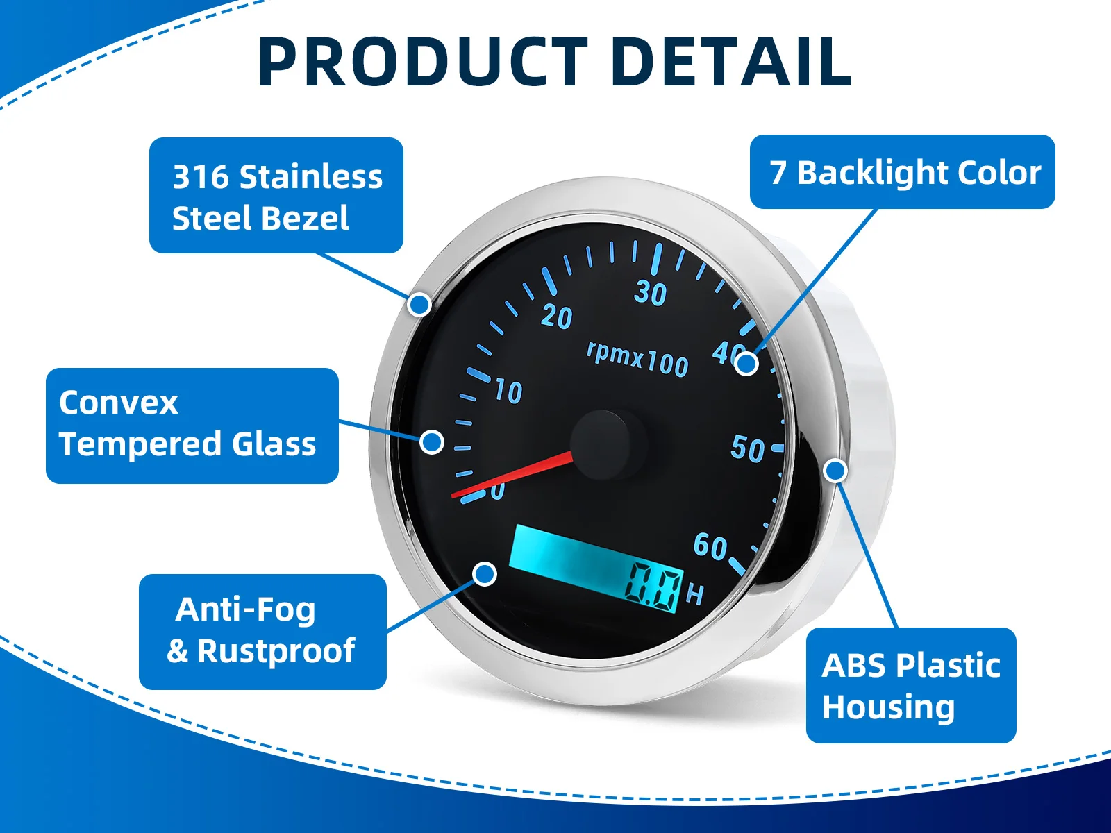 3k/4k/6k/8k RPM Gauge 85mm Tachometer mit LCD Betriebsstundenzähler für Marine Boot Auto 7 Farben LED-Hintergrundbeleuchtung 8000rpm 6000rpm RPM Meter – Detail 6