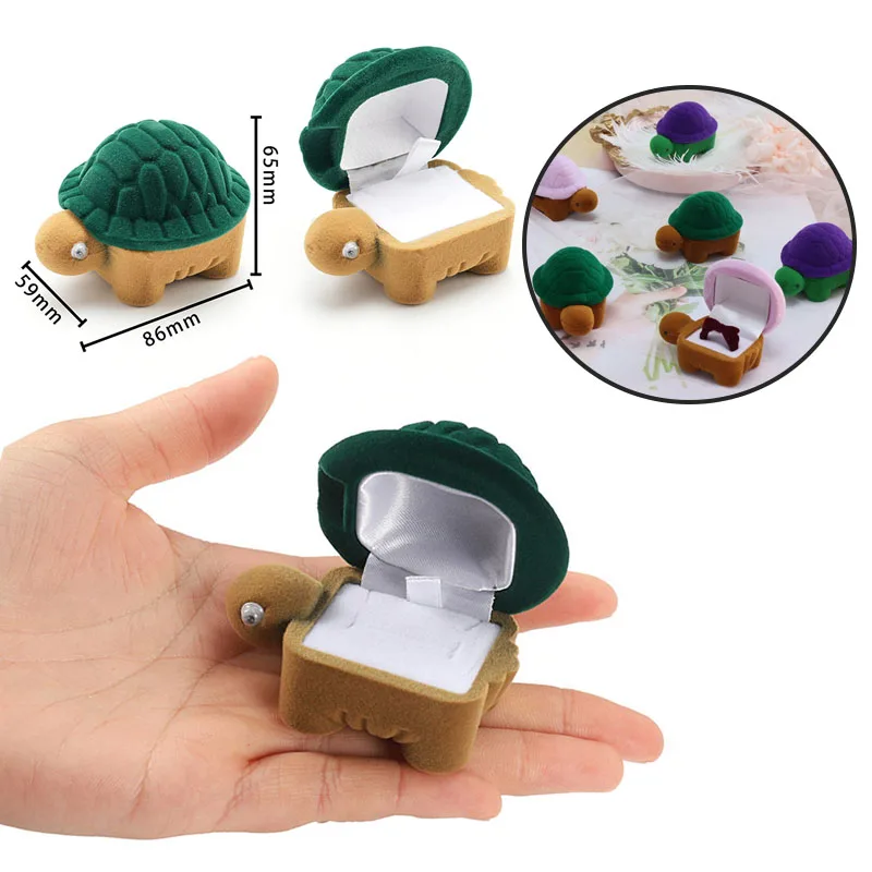 Plastic +flocking Cartoon Cute Ring Box, Turtle-shaped Jewelry Box, Velvet Earring Box, Flocked Box, Exquisite Jewelry Gift Box