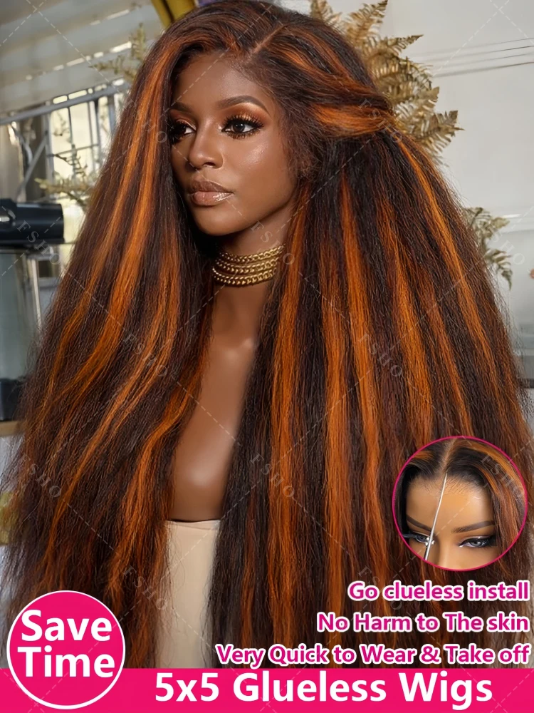 

Новый парик из натуральных волос: 4/350 Highlight Kinky Straight, 13x4 HD Lace Frontal, цвет имбирно-коричневый, с эффектом Yaki Straight, 5x5 Lace Wig