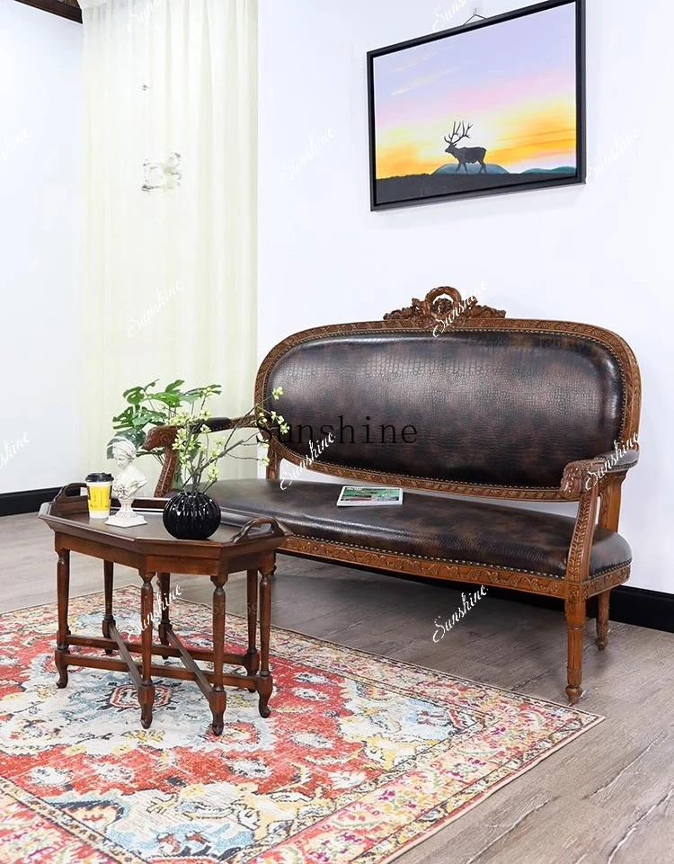 Retro nostalgic solid wood double armrest sofa B & B home  FT