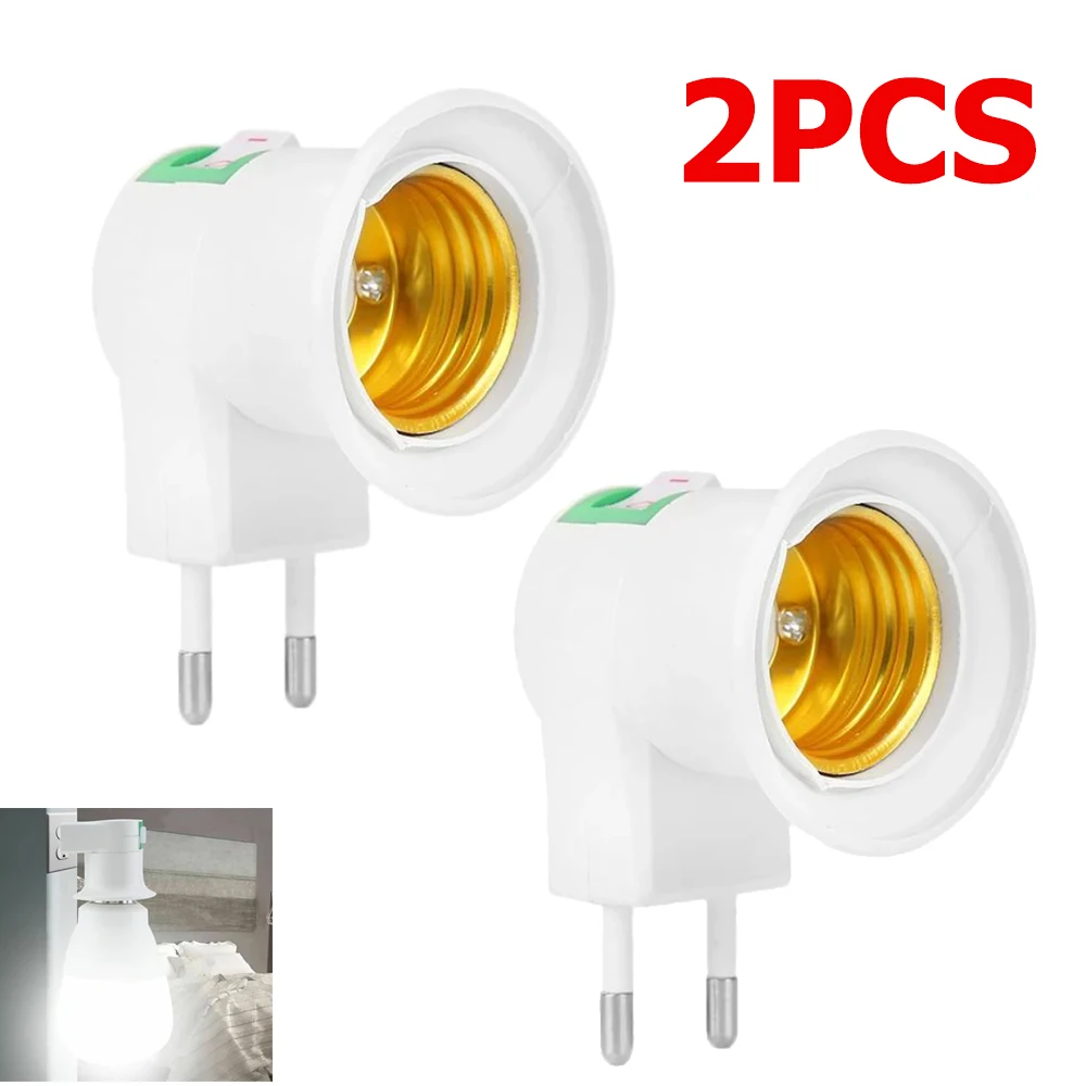 

2pcs US/EU Plug LED Lamp Socket E27 Screw Base LED Bulb Holder With ON/OFF Switch 110V 220V LED Light Converter Adapter White