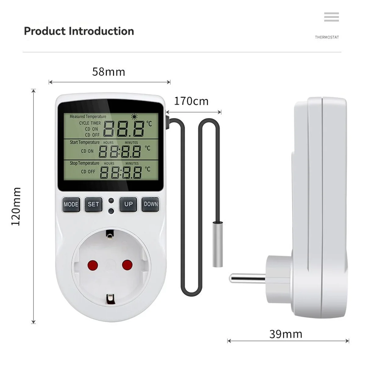 SSR Regolatore di temperatura digitale intelligente Presa interruttore UE 16(2)A 230V-Max.3680W Display LCD