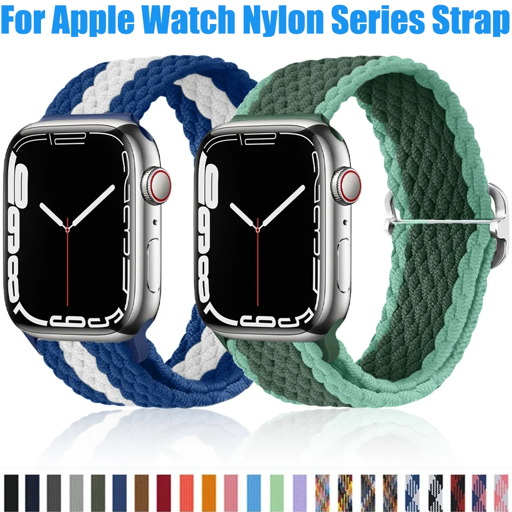 Nylon Geflochtenes Solo Loop Armband für Apple Watch 45mm 44mm 40mm 42mm 46mm Ultra 3 2 Series 11 10 9 8 7 6 SE Verstellbares Elastisches Band
