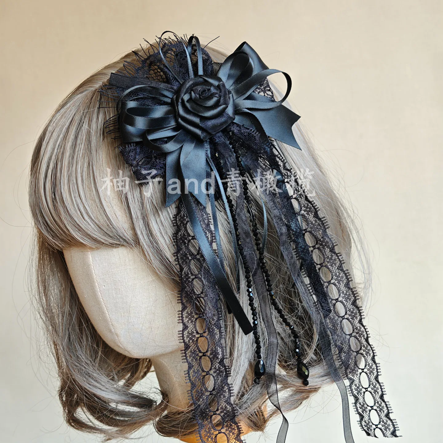 

Lolita Dark Rose Ball Lolita Headdress Black Rose Brooch Bead Chain Hair Clip Hair Accessories