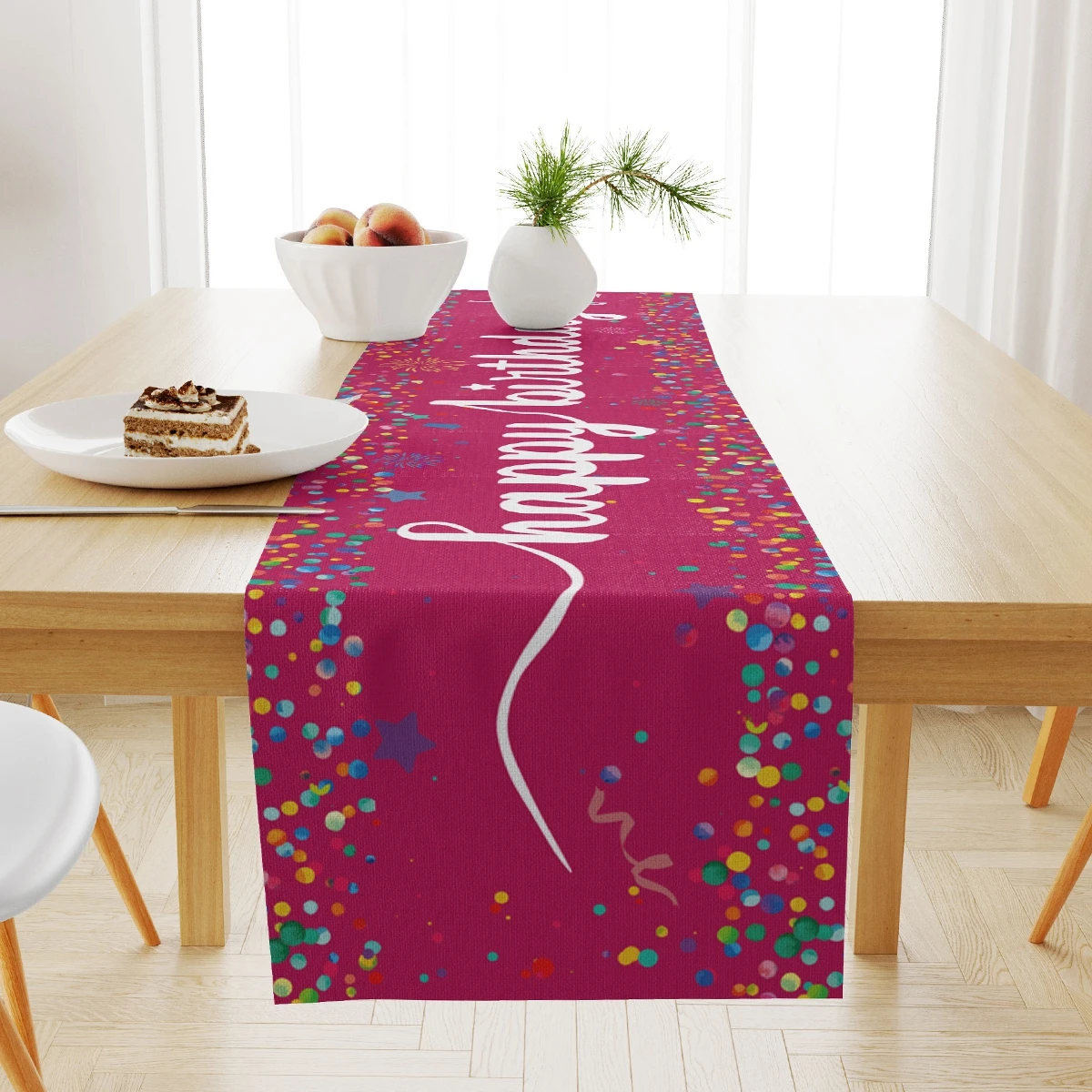 White Lareira Birthday Table Runner, Decorações de Feliz Aniversário para Crianças e Adultos, Decoração de Casa, 1 ° Aniversário