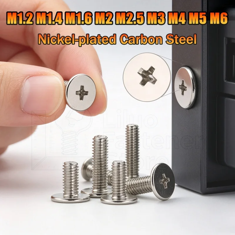 Nickel Plated Cross Phillips CM Ultra Thin Super Low Flat Wafer Head Screw Bolt M1.2 M1.4 M1.6 M2 M2.5 M3 M4 M5 M6 Carbon Steel