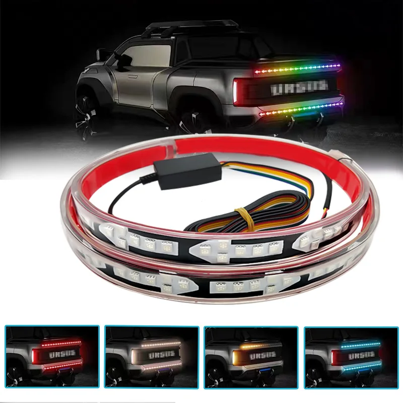 Truck Tailgate Light 9-30V LED Strip Universal Rainbow Arrow Running Lamp Multi-function Steering Symphony Iceblue Warning Light