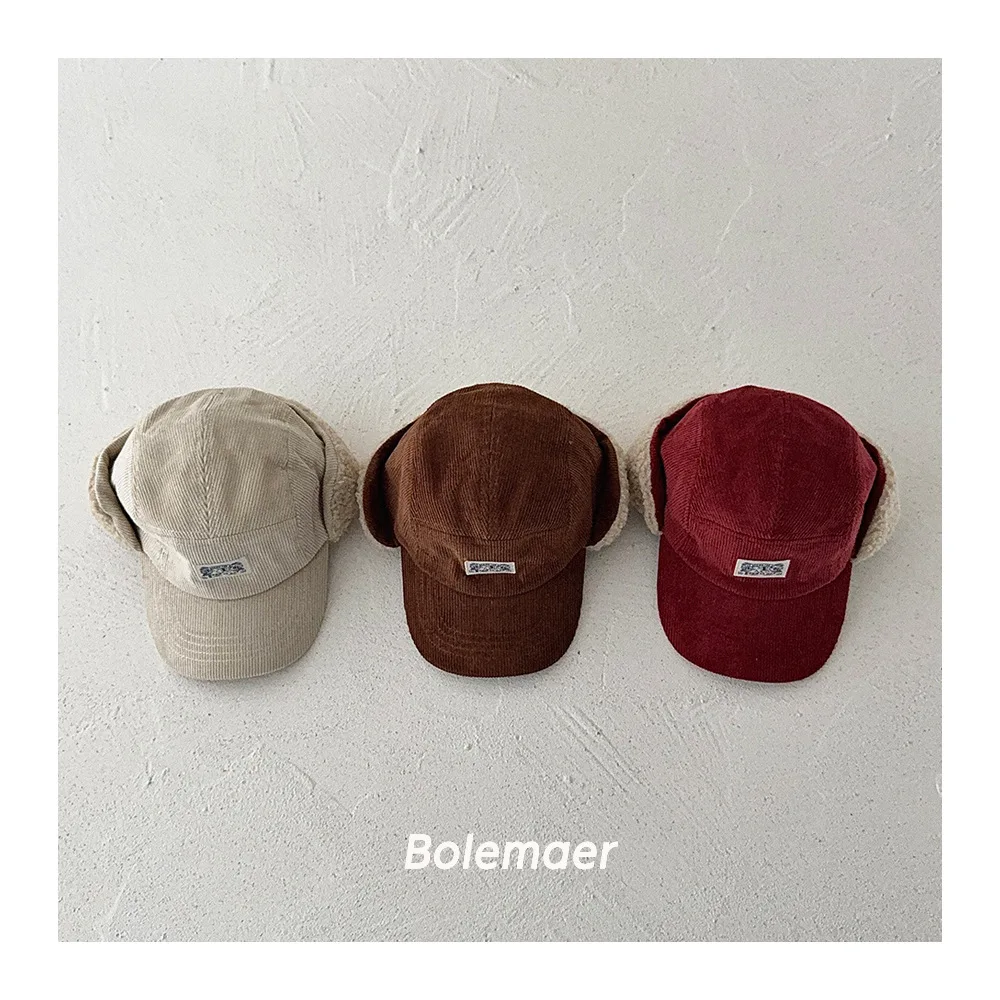 

Autumn Winter New Kids Hats Children Corduroy Thickened Warm Outdoor Skiing Hat Ear Protection Hat Kids Accessories
