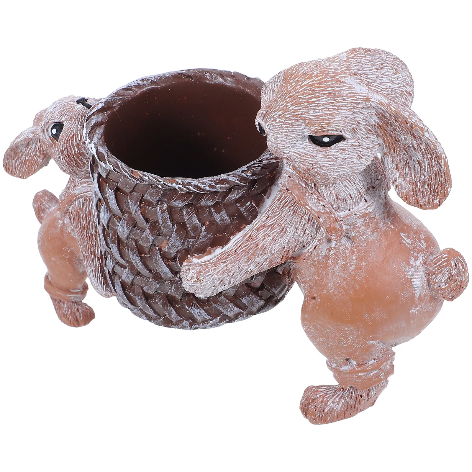 Rabbit Pen Holder Easter Theme Resin Desktop Organizer Bamboo Basket Detail Crafted for Pens Pencils Brushes Home Office Decor