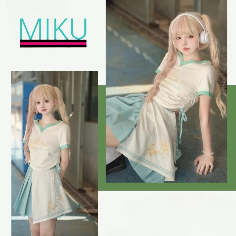 

Hatsune Miku Short-sleeved Anime Peripheral Cute Cartoon T-shirt Skirt Suit Kawaii Jk Sweet Girl Girl Comfortable Skin-friendly