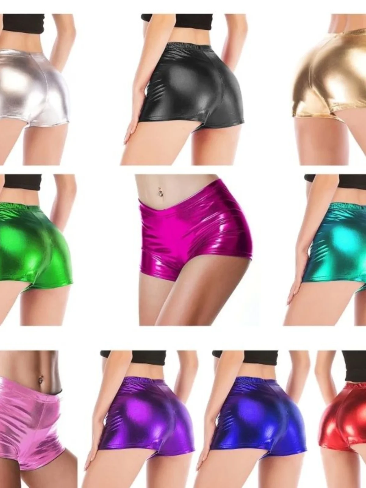 

Women's Pure Color Shiny Leather Shorts Street Style mid Waist Bright Leather Shorts Casual Pants Polyester Fiber Slim Fit