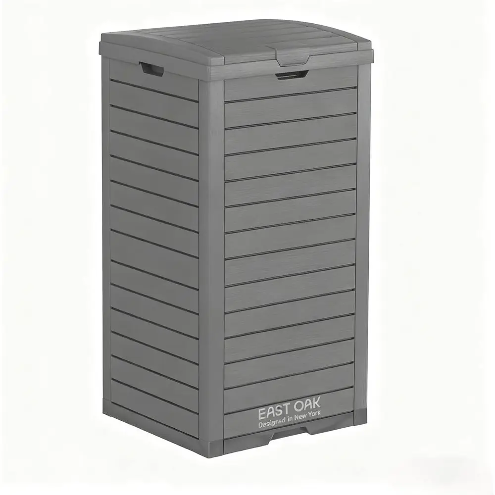 

38 Gallon Durable Resin Outdoor Trash Can with Tiered Lid and Drip Tray for Patio, Deck, and Kitchen Use in Gray