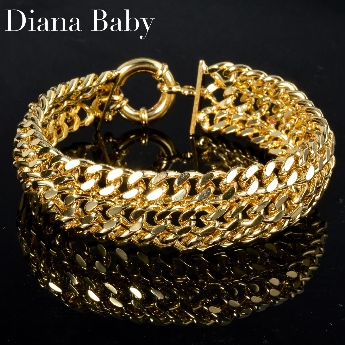 

Diana Wide Copper Chain Bracelet Unisex 18K Gold plated wristband Miami Curb Bracelet Punk Hip Hop Jewelry Gift Free shipping