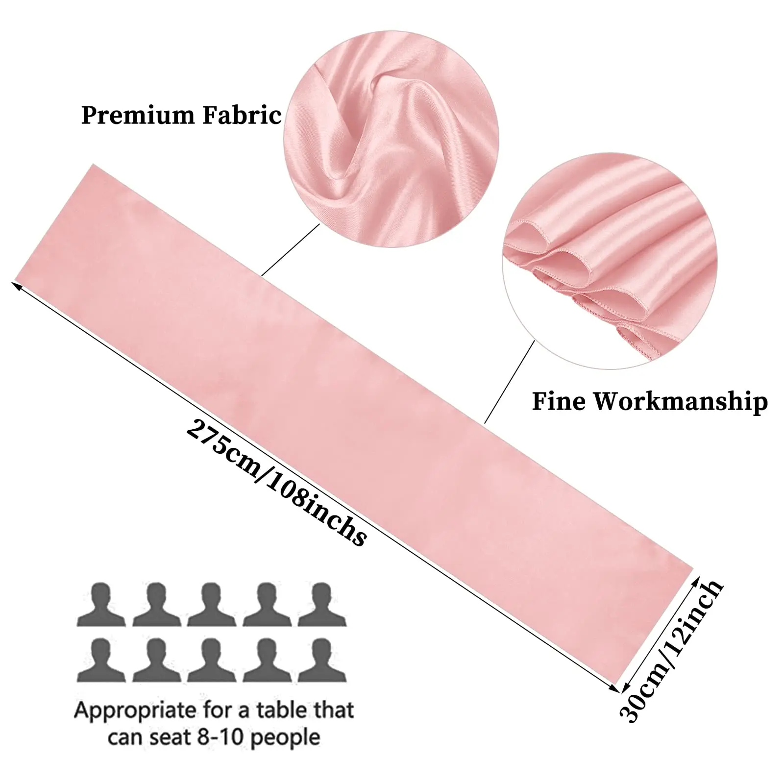 10-Pack Rose Gold 30x275cm Long Premium Satin Table Runner for Wedding, Decorations for Birthday Parties, Banquets, Graduations