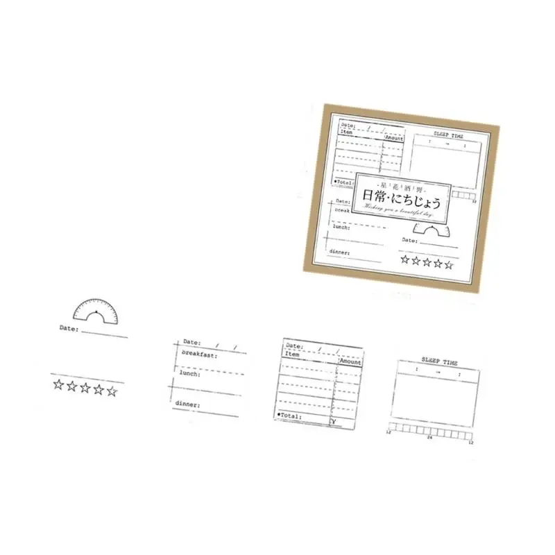 E8BD Wooden Rubber Planner Seal Set with Related Designs for Record Organization
