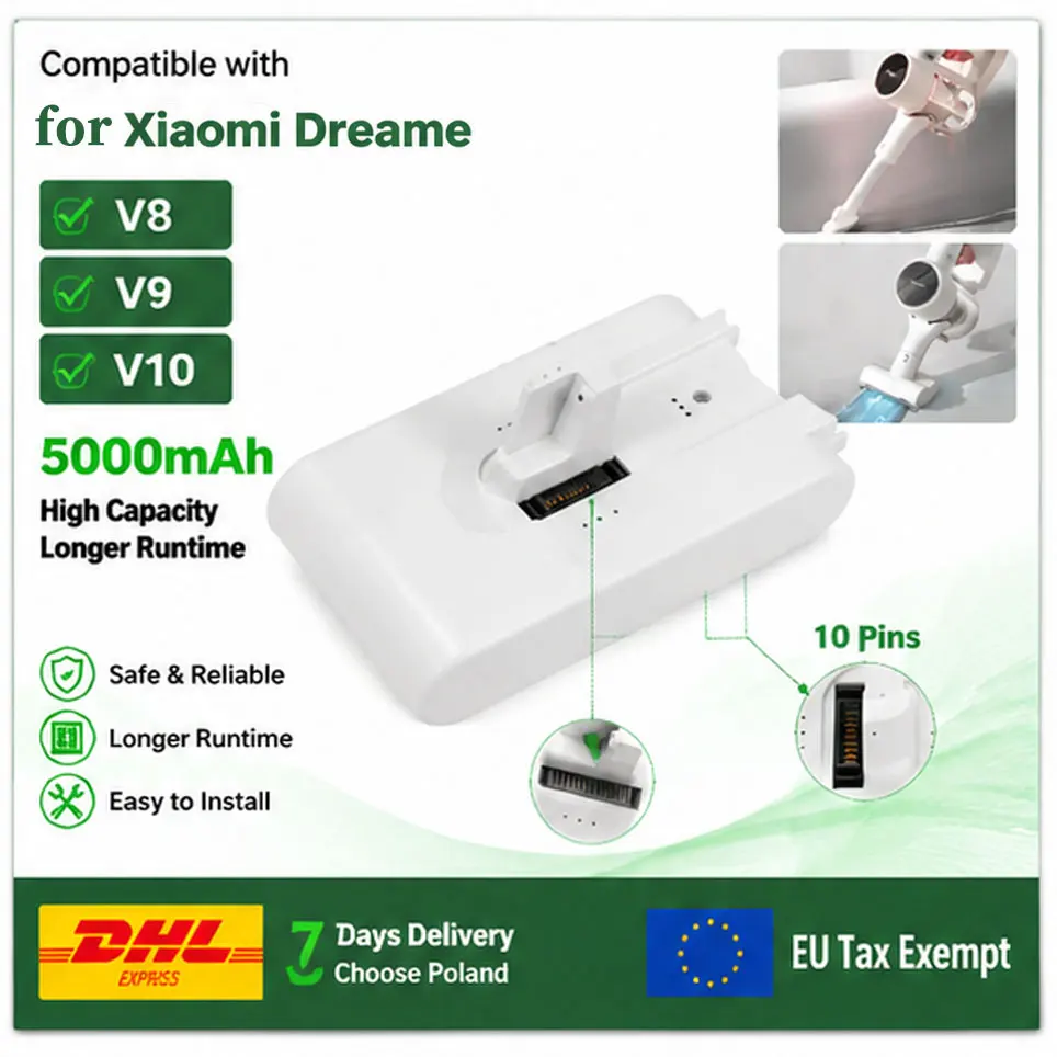 (5000mAh) Batterie de remplacement pour aspirateur - Batterie de rechange pour Xiaomi Dreame V8 V9 V10 V10Pro VVN3 VVN4 VVN5 XR Batterie lithium-ion