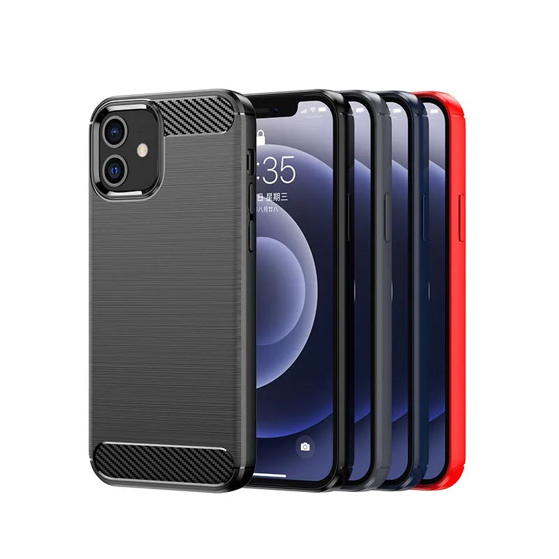 

For Apple iPhone 12 12Pro 12Pro Max 12mini Case, TPU Brushed Pattern Soft Case Black Blue Red