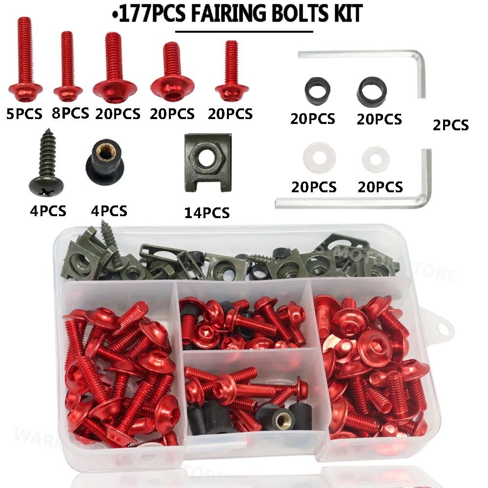 For Yamaha Kawasaki BMW Pit Dirt Bike 177PCS/Set Motorcycle Fairing Bolts Kit CNC Bodywork Screws Nut