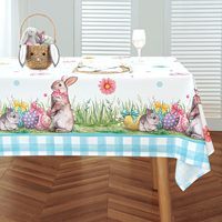 Easter Rabbit Eggs Rectangle Waterproof Tablecloth Holiday Party Decor Washable Kitchen Dining Tablecloth Easter Decorations