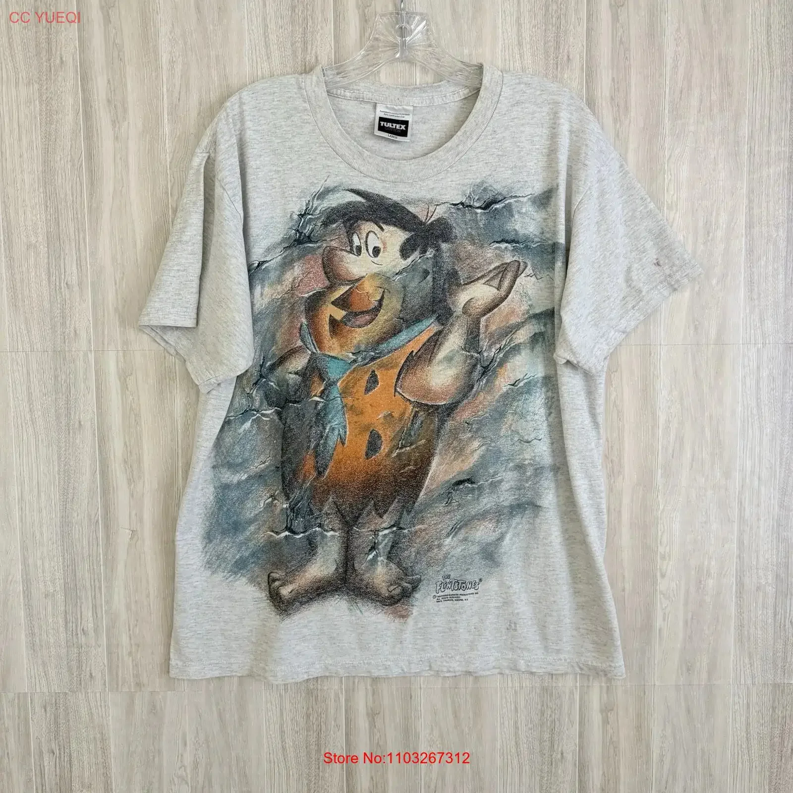 Camiseta Vintage de Fred Flintstone de 1994 para Hombre, Talla Grande, Doble Cara, Tultex, Lavada, Versátil, Suave, Cómoda y Transpirable
