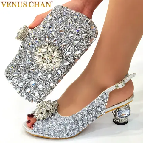 New Silver Color Nigerian Women's Shoes and Bags Party  African Fashion Shoes and Bags Wedding Shoes and Bags