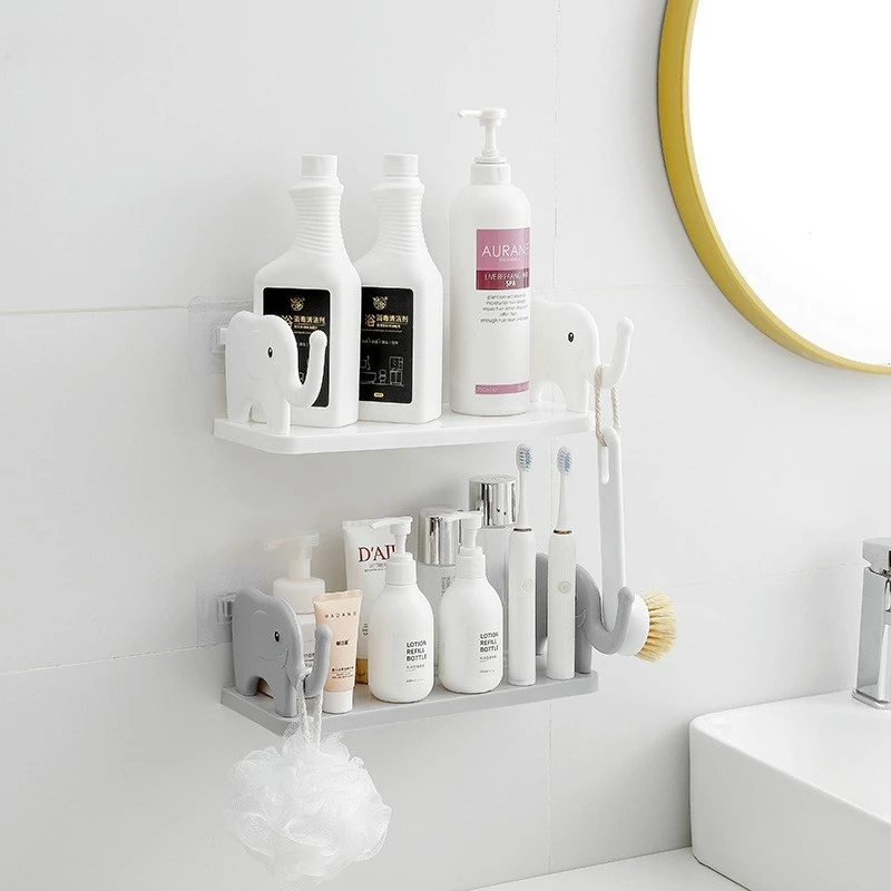 

Elephant Shelves Household No-punch Bathroom Cosmetic Storage Rack Wall-mounted Multifunctional Condiment Bottle Shelf