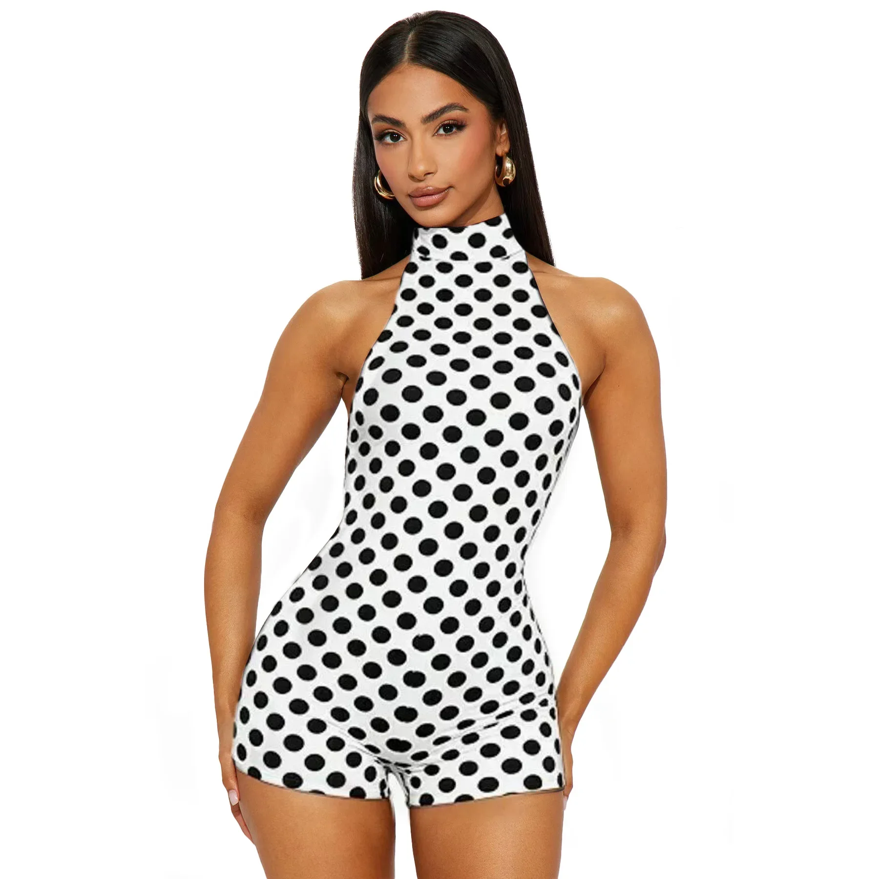 2026 Neu eingetroffen: Ärmelloser High-Neck Halter-Romper für Damen mit Rückenausschnitt, figurbetonter kurzer Overall für Abendveranstaltungen und Partys – Detail 14