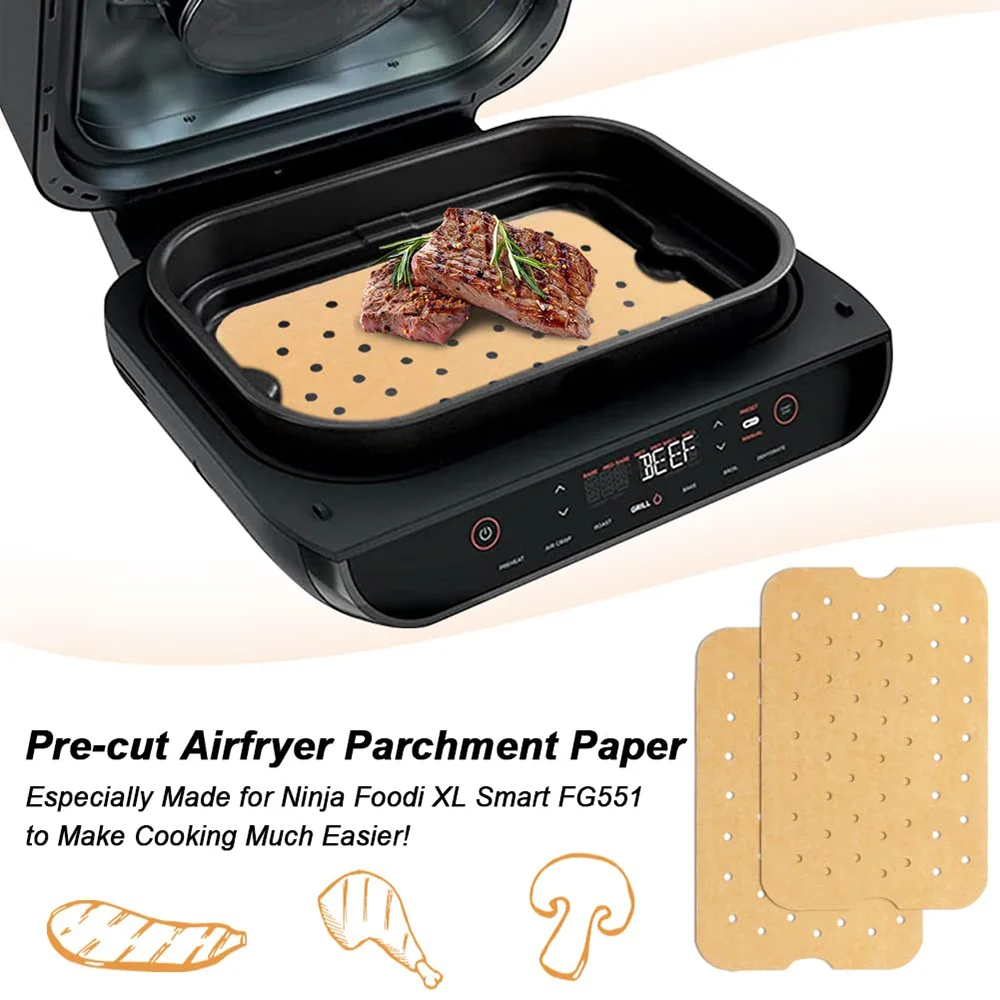 Air Fryer Parchment Paper Non-stick Perforated Airfryer Liner - 6-in-1 Indoor Grill Baking Tools for Ninja Foodi Smart XL FG551