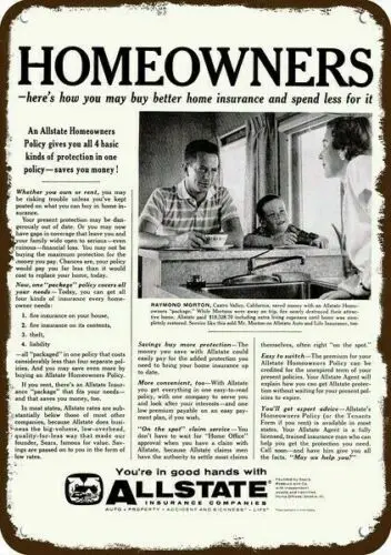1p,1959 ALLSTATE HOMEOWNERS INSURANCE علامة معدنية مزخرفة بمظهر عتيق